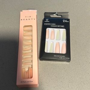 NEW Tip beauty pink & LadyBird pink & metallic pearl glue on/press on nail duo